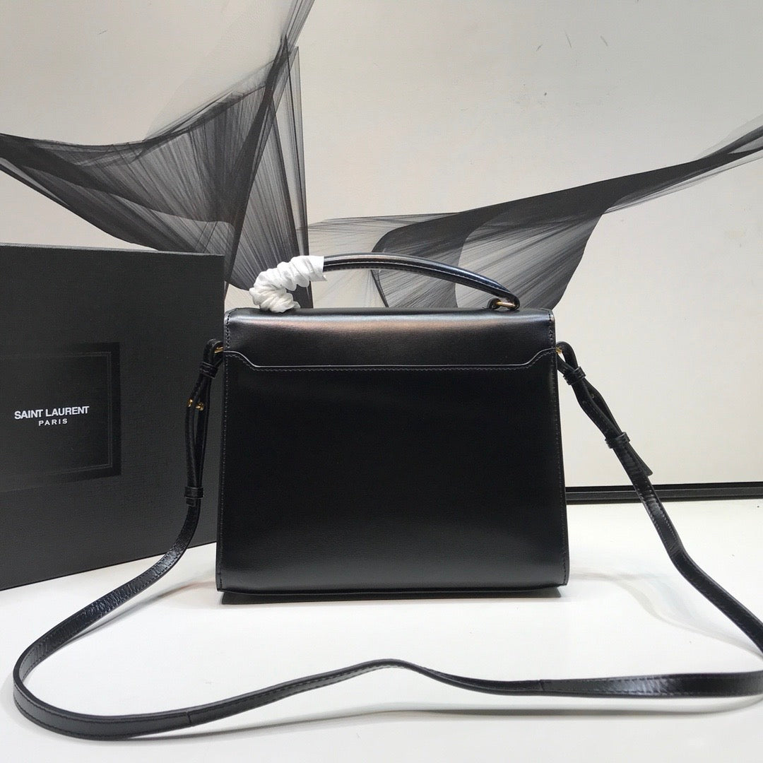 YSSL Cassandra Medium Top Handle Bag In Grain Black For Women 9.6in/24.5cm YSL 623931BOW0W1000
