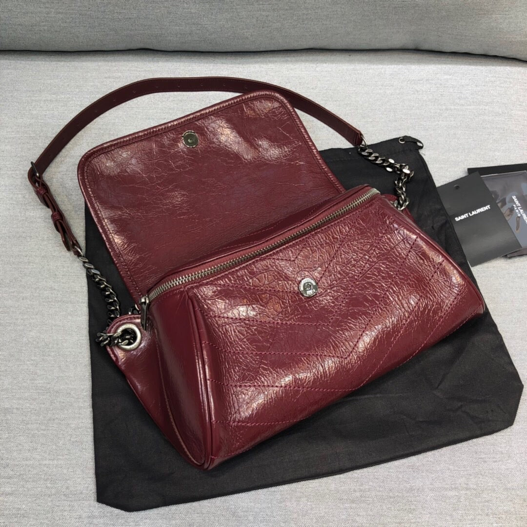 YSSL Niki Medium Crinkled Shoulder Bag Burgundy For Women 11in/28cm YSL