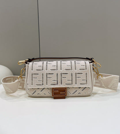 FI Baguette White with Embroidery Medium Bag For Woman 28cm/11in