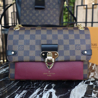 LV Vavin PM Damier Ebene Canvas Bordeaux Red For Women, Women’s Handbags, Shoulder Bags 9.8in/25cm LV N40109