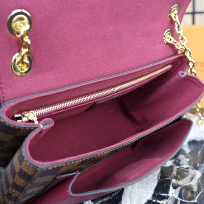 LV Vavin PM Damier Ebene Canvas Bordeaux Red For Women, Women’s Handbags, Shoulder Bags 9.8in/25cm LV N40109