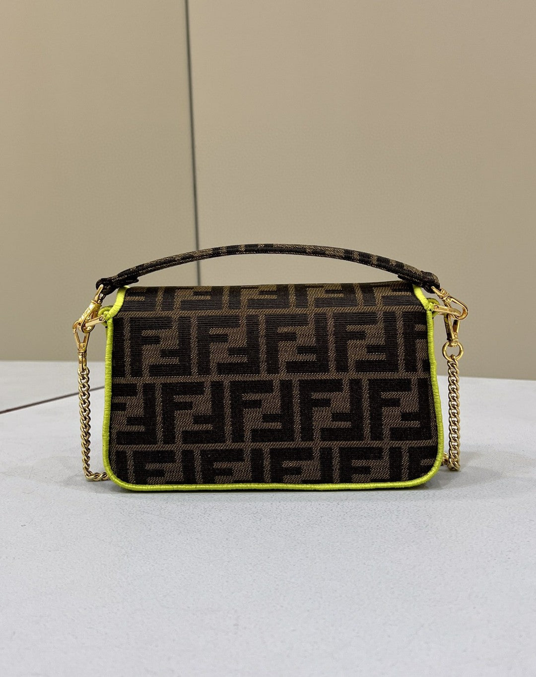 FI Baguette Small Brown Fabric Yellow Border Bag For Woman 18cm/7in