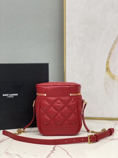 YSSL 80&#8217;s Vanity Bag In Carré-Quilted Grain De Poudre Red For Women 6.4in/16.5cm YSL 649779DME276805
