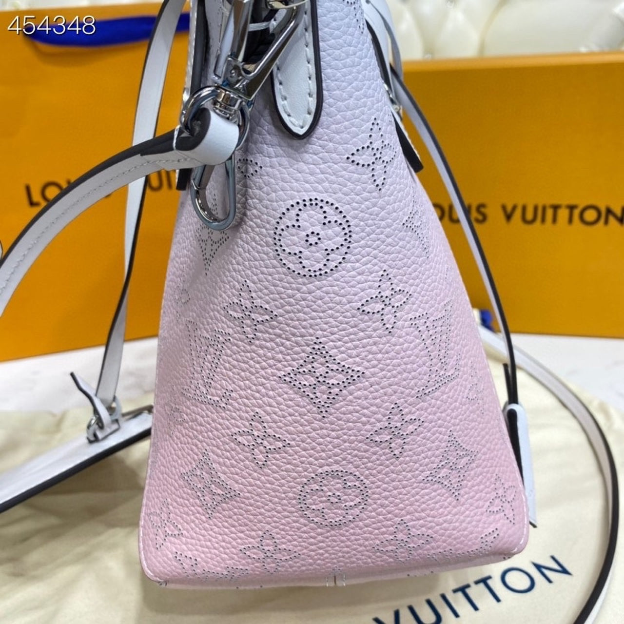 LV Hina PM Bag 22cm Mahina Calfskin Leather Spring/Summer Collection M57858 Gradient Pink