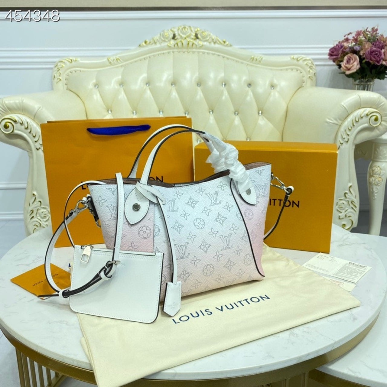 LV Hina PM Bag 22cm Mahina Calfskin Leather Spring/Summer Collection M57858 Gradient Pink