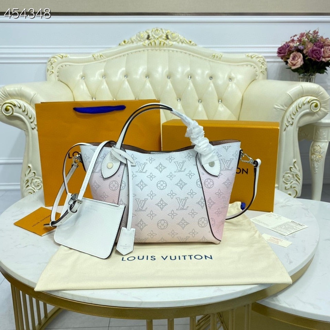 LV Hina PM Bag 22cm Mahina Calfskin Leather Spring/Summer Collection M57858 Gradient Pink