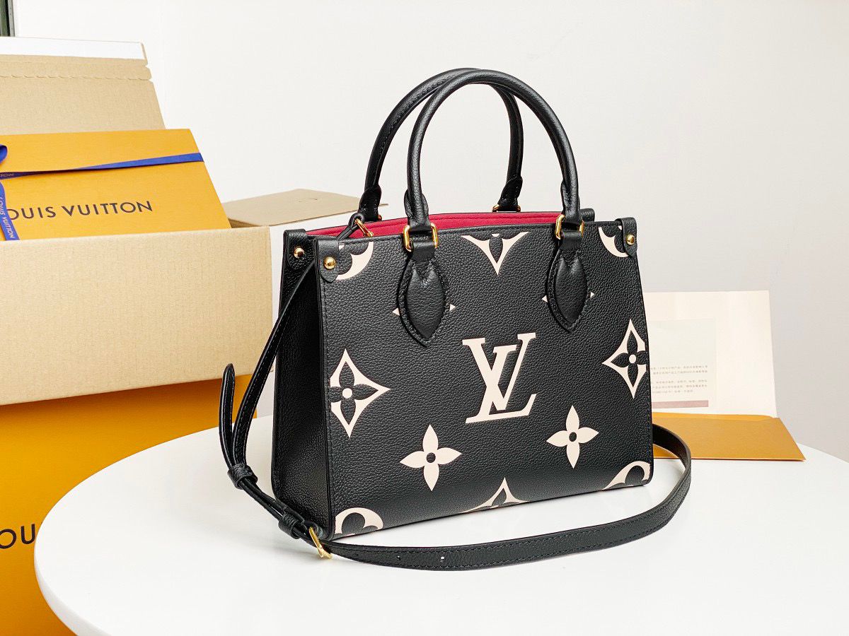 LV OnTheGo PM Tote Bag Monogram Empreinte Black/Beige For Women, Women’s Handbags, Shoulder And Crossbody Bags 9.8in/25cm LV M45659