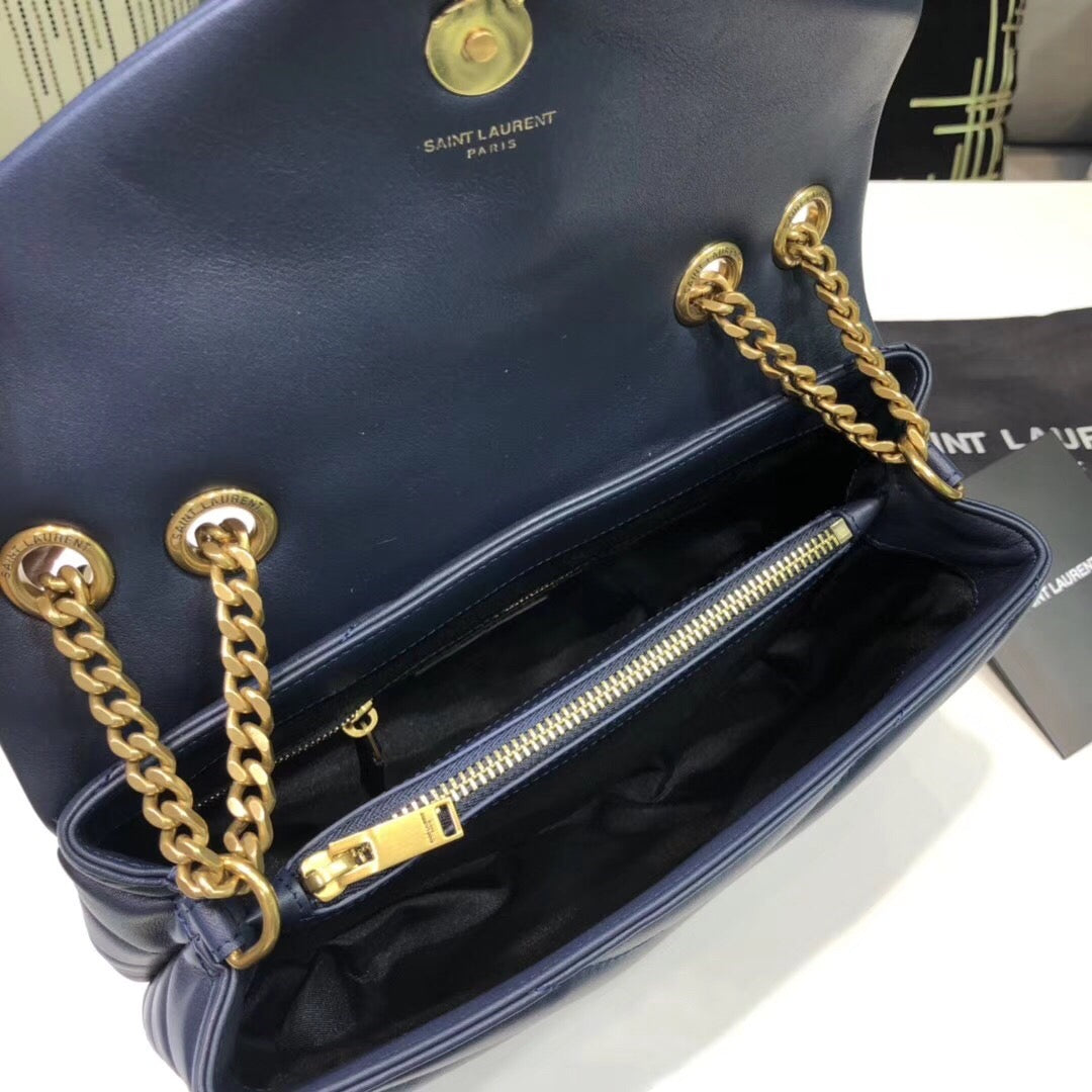 YSSL Loulou Small Chain Bag In Matelassé "Y" Blue For Women 9.8in/23cm YSL 494699DV7274147