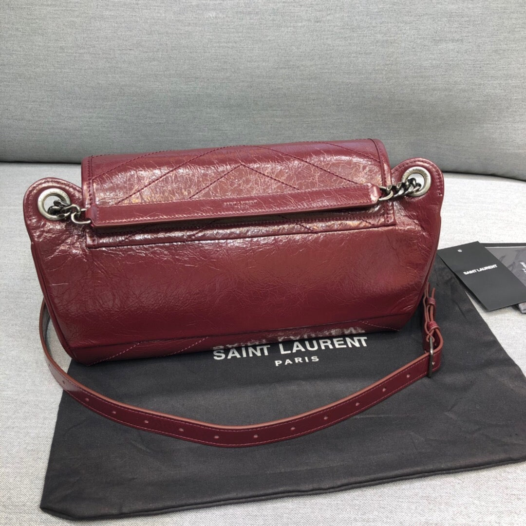 YSSL Niki Medium Crinkled Shoulder Bag Burgundy For Women 11in/28cm YSL