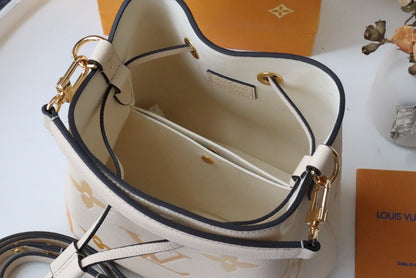 LV NeoNoe BB Bucket Bag Monogram Empreinte Cream/Saffron For Women, Women’s Bags, Shoulder Bags 7.9in/20cm LV M45716