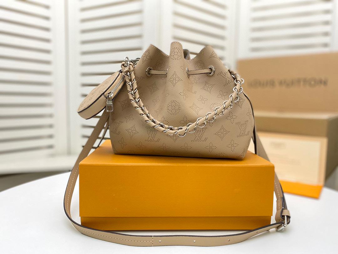 LV Bella Bucket Bag Mahina Galet Grey For Women, Women’s Handbags, Shoulder And Crossbody Bags 7.5in/22cm LV M57201